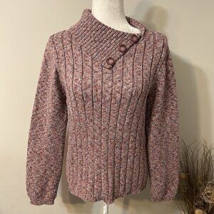 DressBarn Women Heather Pink Knit Pullover Sweater Split Turtleneck Ribbed Sz L